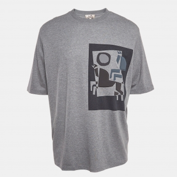 Pre Owned Hermès Grey Velky Lov Embossed Cotton T-Shirt XL