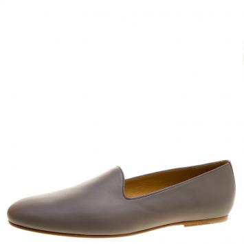 Pre Owned Hermes Grey Leather Gaspard Loafers Size 46