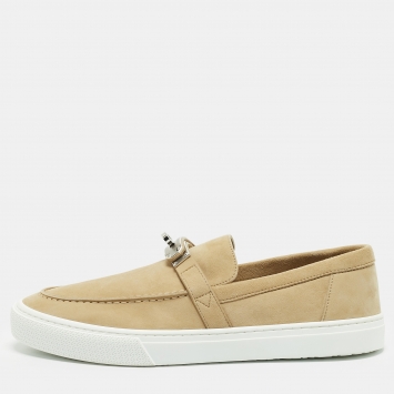 Pre Owned Hermes Game Size 42 Beige Suede Slip On Sneakers