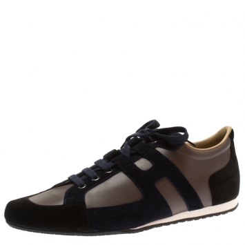 Pre Owned Hermes Tricolor Leather And Suede Tie Break Sneakers Size 45