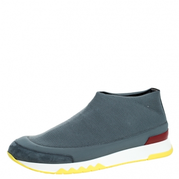 Pre Owned Hermes Grey Knit Stretch Slip On Sneakers Size 42.5