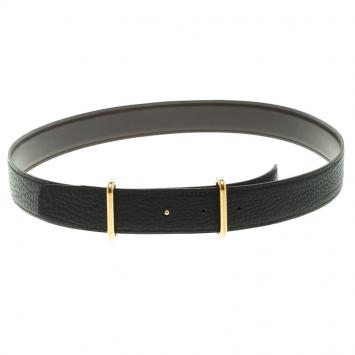 Pre Owned Hermes Black/Dark Brown Fjord Leather Idem Reversible Belt 80CM