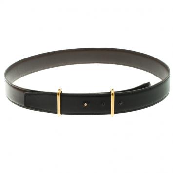 Pre Owned Hermes Black/Dark Brown Box Calf Leather Idem Reversible Belt 80CM
