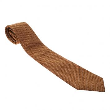 Pre Owned Hermes Orange and Black Jacquard Patterned Silk Tie