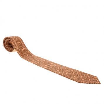 Pre Owned Hermes Orange Cursive H Pattern Printed Silk Tie