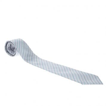 Pre Owned Hermes Pale Pink Horseshoe Pin Print Silk Tie