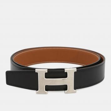 Pre Owned Hermes Constance Belt Size 90 Black/Gold Box Calf Leather Togo Leather