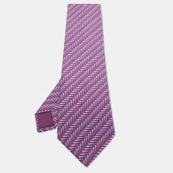 Pre Owned Hermes Purple Chevron Pattern Silk Tie