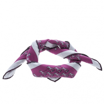 Pre Owned Hermes Purple and Grey Equestrian Rider Print Silk Pocket Square
