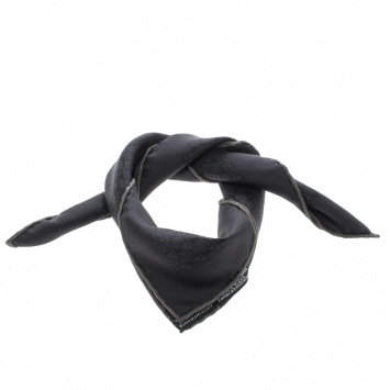 Pre Owned Hermes Charcoal Grey Horsebit Printed Silk Pocket Square