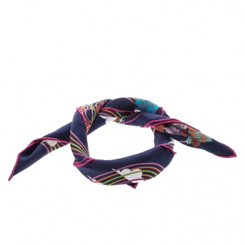 Pre Owned Hermes Navy Blue La Maison Des Carres Printed Silk Pocket Square