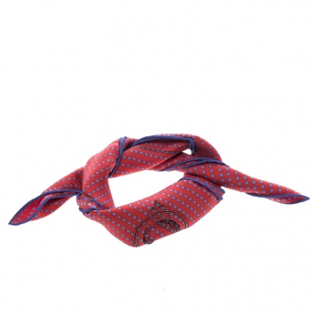 Pre Owned Hermes Red and Blue Mors De Selle Printed Polka Dotted Silk Pocket Square