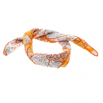 Pre Owned Hermes Orange Au Pays des Oiseaux Fleurs Printed Silk Pocket Square