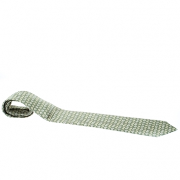 Pre Owned Hermes Pistacchio Green Printed Silk Traditional Tie