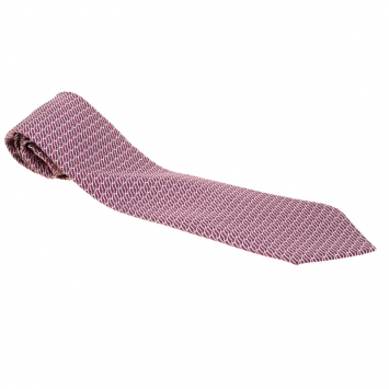 Pre Owned Hermes Burgundy Modern Geometric H Link Printed Silk Tie
