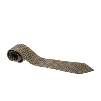 Pre Owned Hermes Vintage Navy Blue Loop Link Printed Silk Tie
