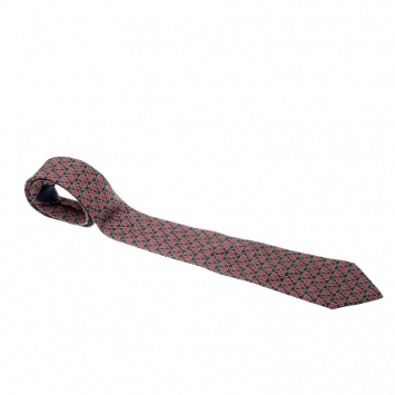 Pre Owned Hermes Navy Blue and Pink Silk Rope Heart Print Tie 