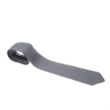 Pre Owned Hermes Grey Breakfast at Hermes Print Silk Twill Tie 
