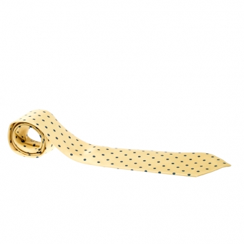 Pre Owned Hermes Yellow Polka Dot Print Silk Twill Tie 