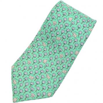 Pre Owned Hermes Light Green Silk Elephant Pattern Tie