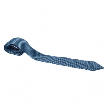 Pre Owned Hermes Blue Geometric Print Silk Tie