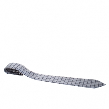 مملوكة مسبقًا Hermès Vintage Grey Grid Print Silk Twill Tie 