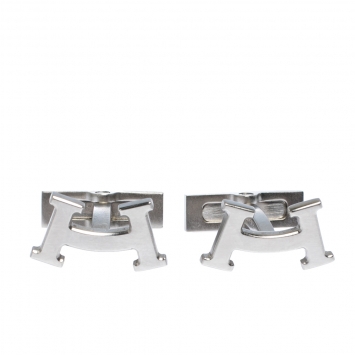 Pre Owned Hermes Smiley H Brushed Palladium Plated Cufflinks