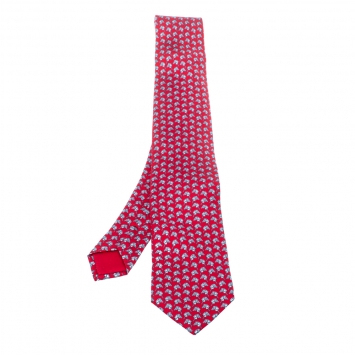 Pre Owned Hermes Red Horse Print Silk Tie