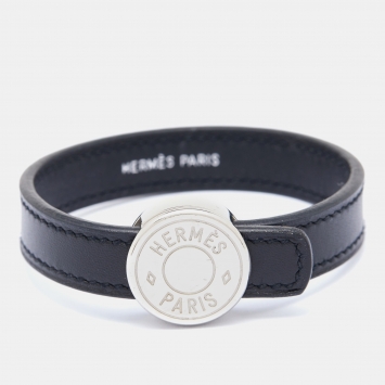 Pre Owned Hermès Black/Brown Leather Interchangeable Looping Wrap Bracelet S
