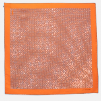 Pre Owned Hermes Orange H Print Silk Pocket Square