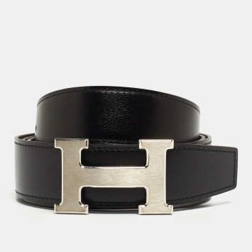 Pre Owned Hermès Black/Moka Chamonix and Togo Leather H Buckle Belt 110CM