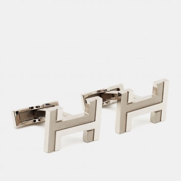 Pre Owned Hermès H au Carre Palladium Plated Cufflinks