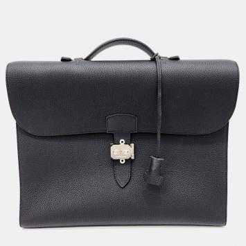 Pre Owned Hermes Black Leather Hermès Sac à Dépêche Light 1-37 (B)