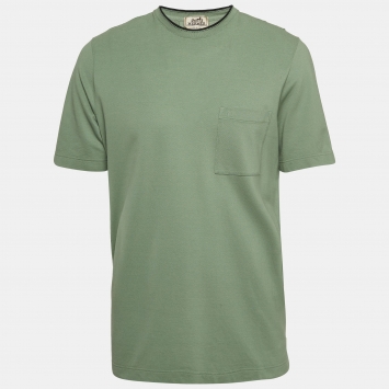 Pre Owned Hermes Green Cotton Pique Cotton Half Sleeve T-Shirt L
