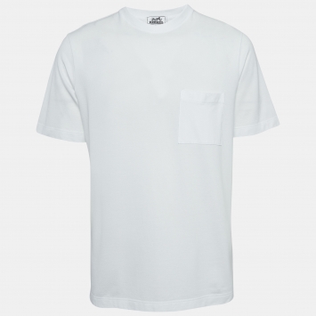 Pre Owned Hermes White Cotton Pique Crew Neck T-Shirt M