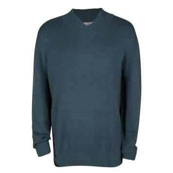 Pre Owned Hermes Teal Cashmere Draped Collar Sweater 3XL