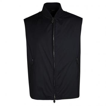 Pre Owned Hermes Navy Blue Ribbed Collar Detail Zip Front Vest 3XL