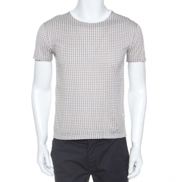 Pre Owned Hermes White Monogram Print Cotton T-Shirt S