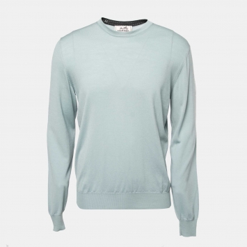 Pre Owned Hermes Light Blue Wool Pullover L