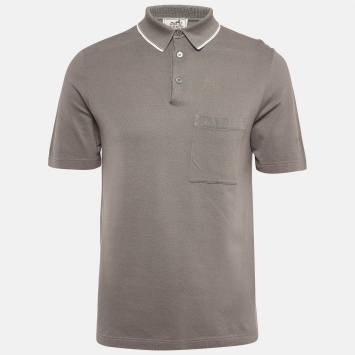 Pre Owned Hermes Grey Cotton Pique Polo T-Shirt S