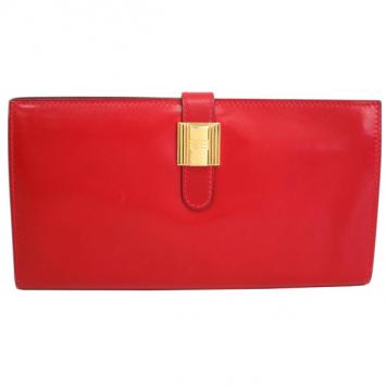 Pre Owned Hermes Red Box Calf Leather Herakles Long Wallet