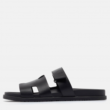 Pre Owned Hermes Black Leather Chypre Sandals Size 45
