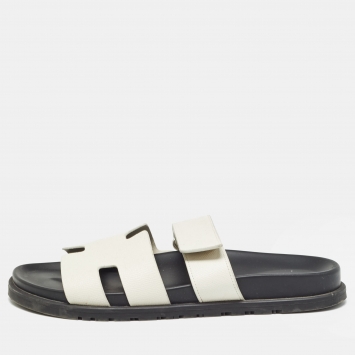 Pre Owned Hermes White Leather Chypre Sandals Size 42