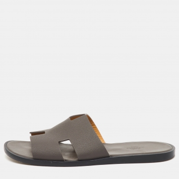 Hermés Ecorce Epsom Leather Izmir Flat Slides Size 43