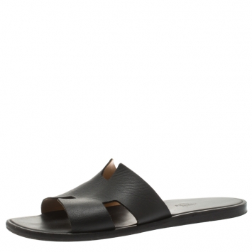 Pre Owned Hermes Black Leather Izmir Sandals Size 42.5