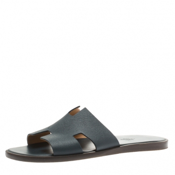 Pre Owned Hermes Dark Grey Leather Izmir Sandals Size 42