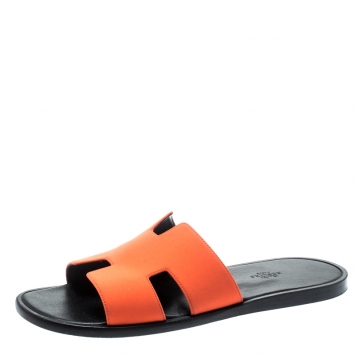 Pre Owned Hermes Neon Orange Fabric Izmir Sandals Size 42.5