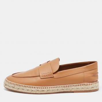 Pre Owned Hermes Brown Leather Trip Slip On Espadrille Size 44