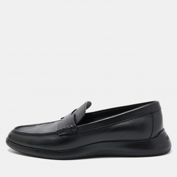 Pre Owned Hermes Black Leather Kennedy Slip On Loafers Size 43.5