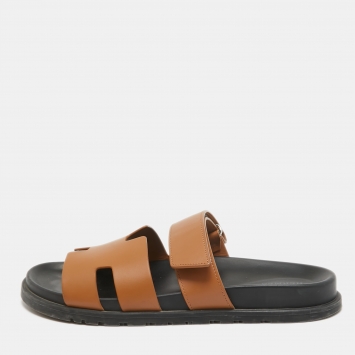 Pre Owned Hermes Brown Leather Chypre Sandals Size 41.5